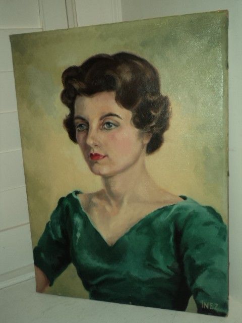 Vintage Portrait Woman 1960s Brown Hair Blue Eyes Mid Century