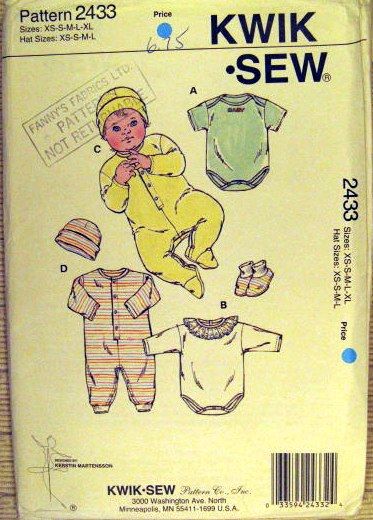 Kwik Sew sewing pattern baby JUMPSUITS & ROMPERS, HAT, BOOTIES nb