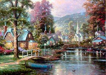 Hometown Lake 16x20 Classic Edition Framed Canvas Thomas Kinkade