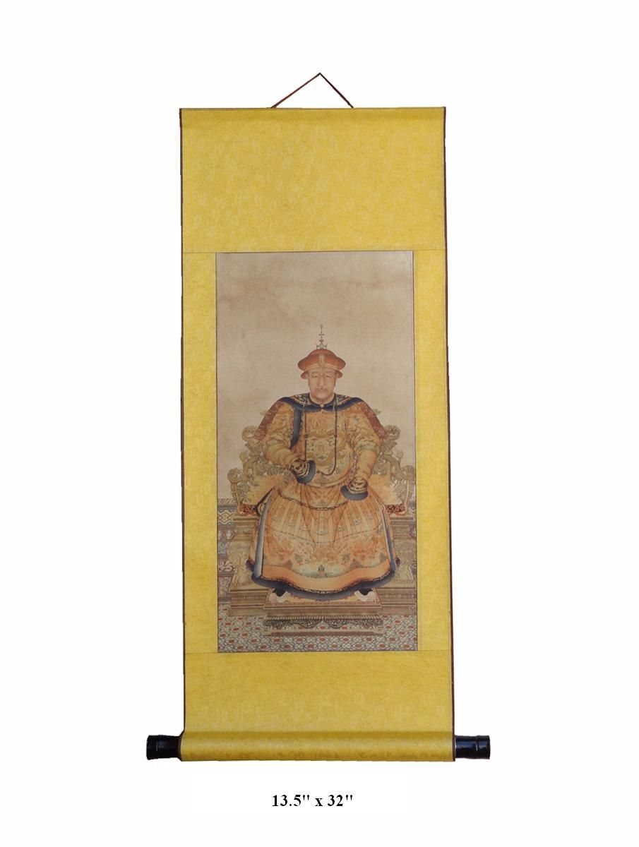 Chinese Hand Painted Emperor Kang XI His Wife Portrait Hanging Decor