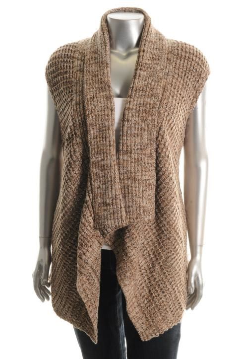 Karen Scott New Brown Marled Shawl Collar Open Front Cardigan Sweater