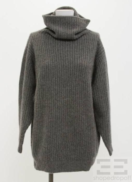 Donna Karan New York Grey Cashmere Rib Knit Oversize Sweater Size P