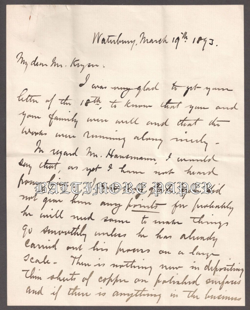 Copper Refining Mining Edward S. Hayden Waterbury Connecticut Keyser