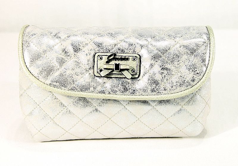 Guess Handbag Kihei Double Pouch Silver Cosmetic Case