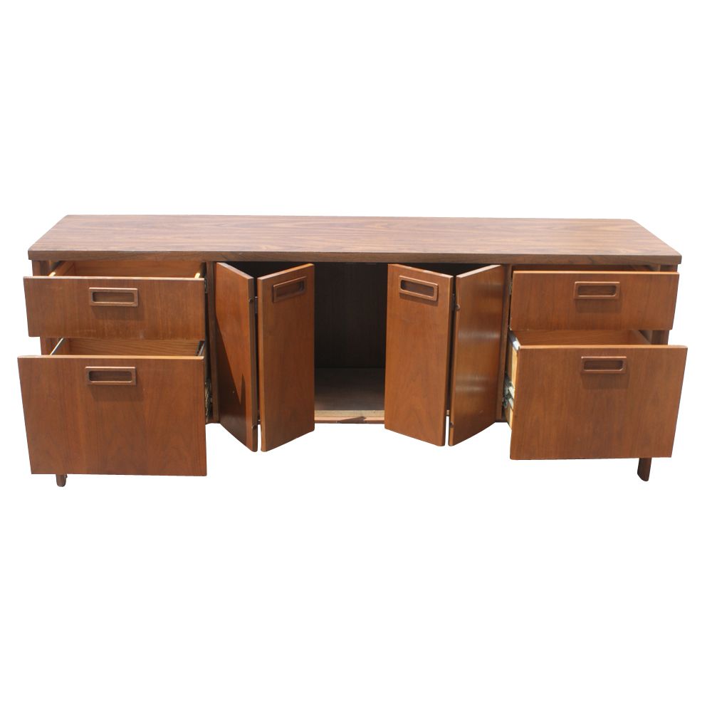 6ft Vintage Kimball Walnut Credenza Cabinet