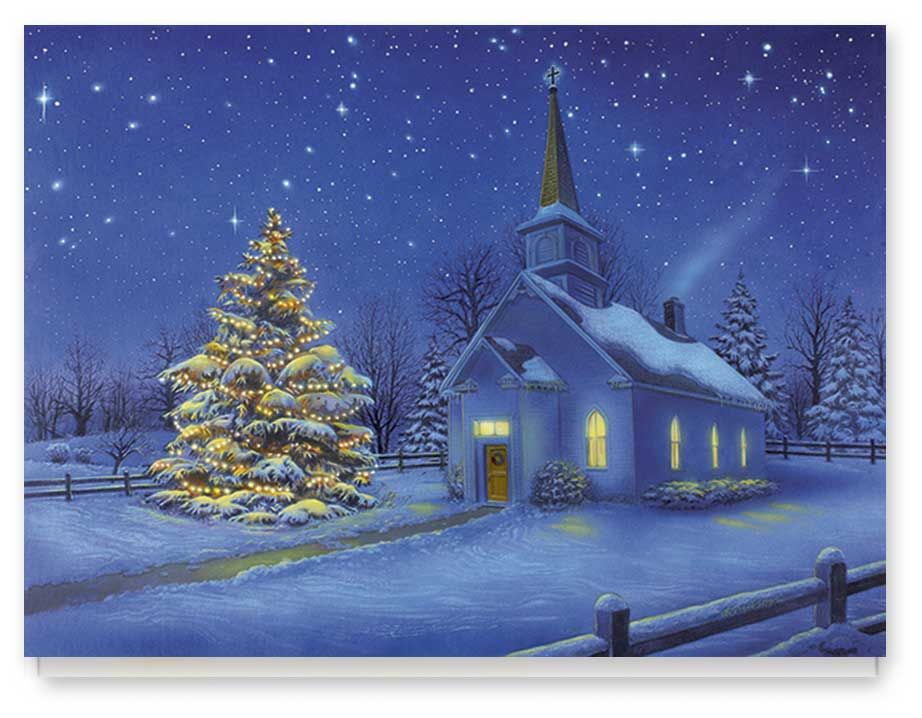 Country Church Christmas Card Set 20 by Miles Kimball