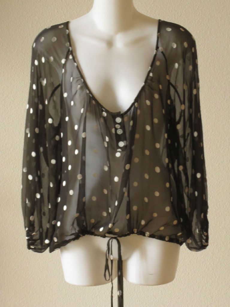 Patterson J Kincaid  Black Silk Chiffon Polka Dot Print Blouson