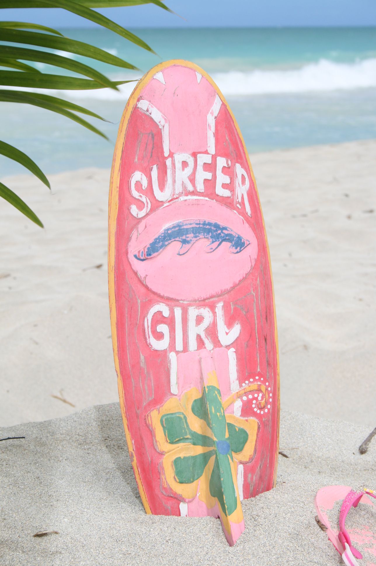 Surfer Girl Surf Sign w Fin 20 Surfing Decor