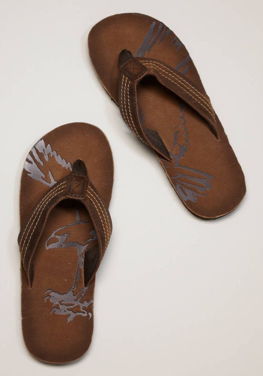 American Eagle AE Mens Classic Leather Flip Flops Sandals Brown