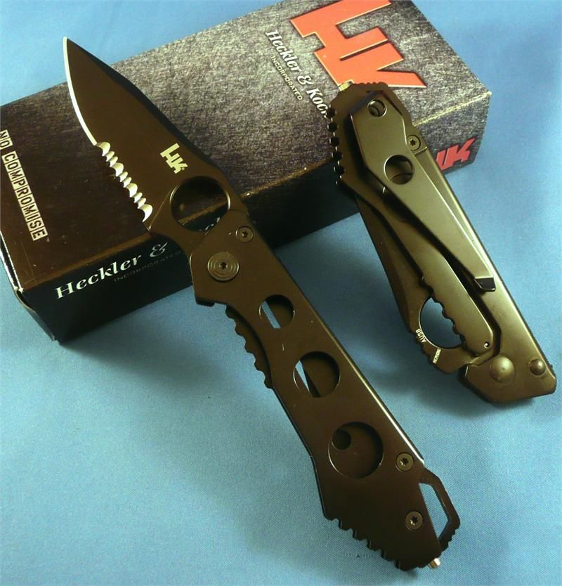 FOLDING KNIFE_BLACK SERRATED BLADE_BENCHMADE_HECKLER & KOCH #14440SB