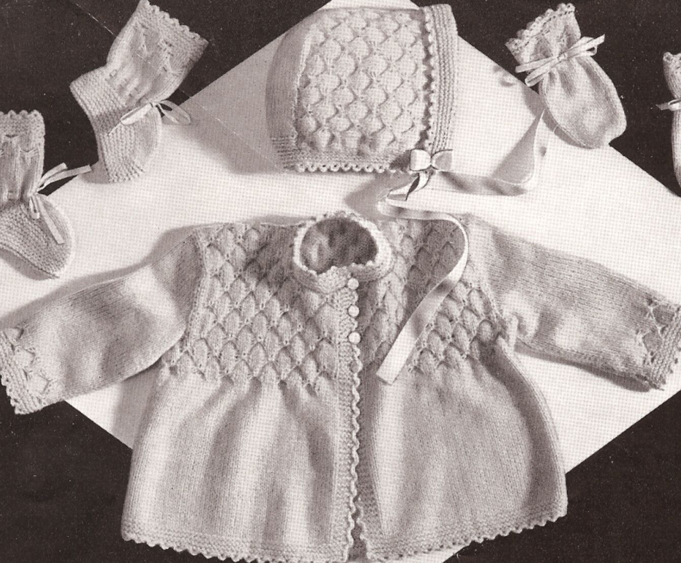 Vintage Knitting Pattern Baby Smocking Set Sweater Hat