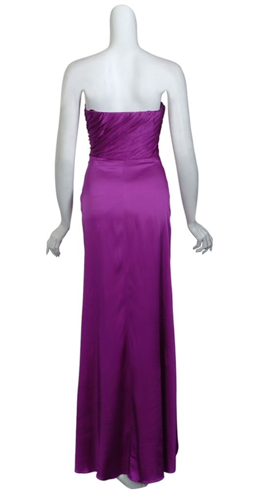 Kurt Thomas Sweet Magenta Silk Pleated Strapless Long Evening Gown