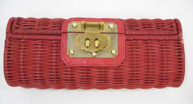 Kotur Red Woven Wicker Clutch Handbag