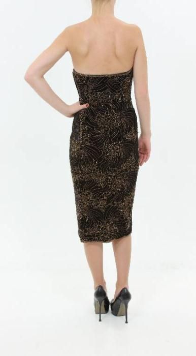 Oscar de La Renta Beaded Chocolate Brown Velvet Strapless Dress