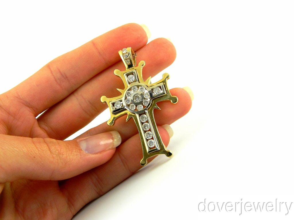 Estate 2 02Ct Diamond Heavy 14k Gold Large Cross Pendant