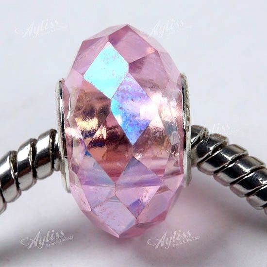 5pc Pink Large Hole European Beads Fit Charm Chain Bracelet 9x14mm