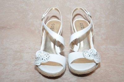 Guess Latonia White Leather Wedge Espadrille Sandal Women Shoes 7 5