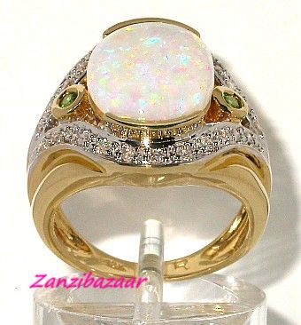 Laura Ramsey 14k Yellow Gold Australian Opal Tsavorite Garnet Diamond