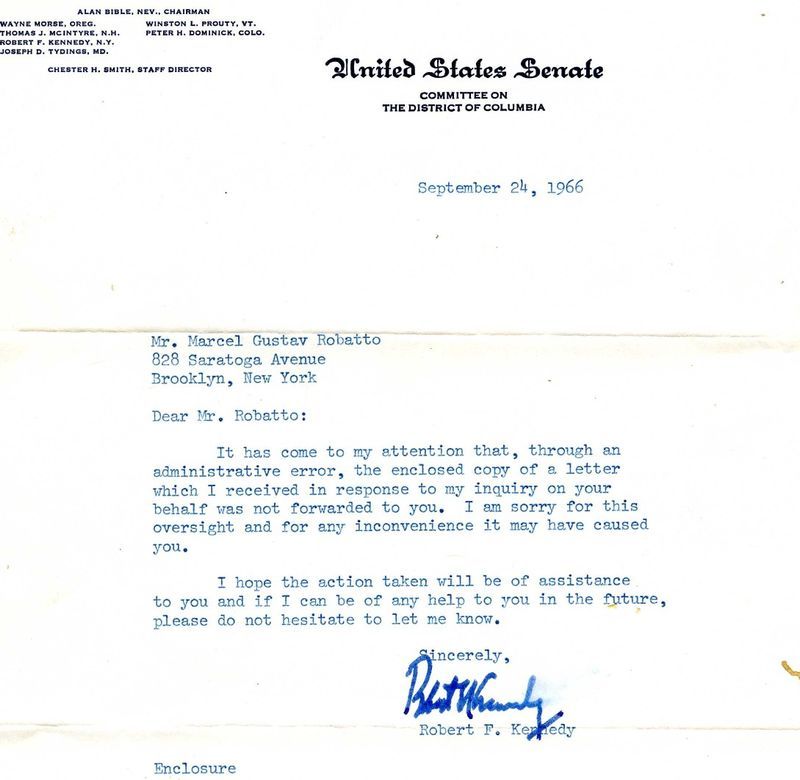 Signed Senator Robert F Kennedy Letter 9 24 66