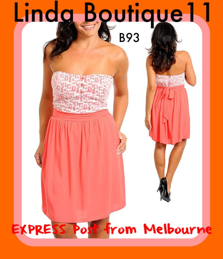 B93 New Womens Coral Chiffon Lace Spring Cocktail Party Dress Plus