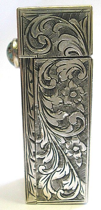 Lipstick Case Silver 800 Engraved Ciselé Florentine Venetian Cabochon