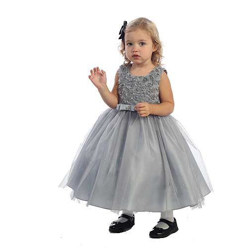 Angels Garment Little Girls 6 Silver Rosettes Glitter Christmas Dress