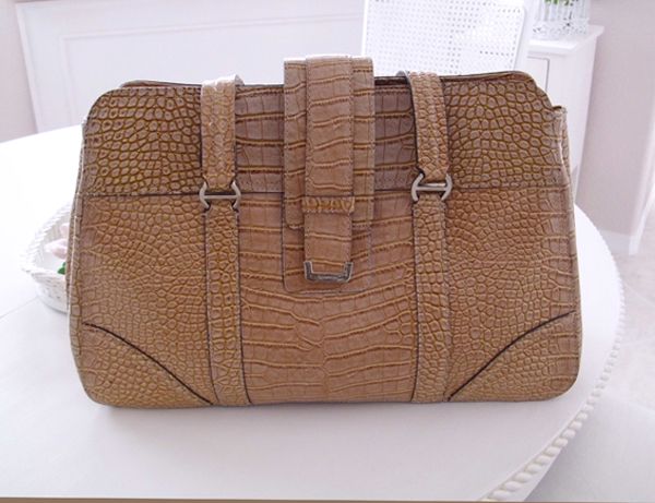 Liz Claiborne Large Tan Purse Handbag Reptile Snake Aligator Look