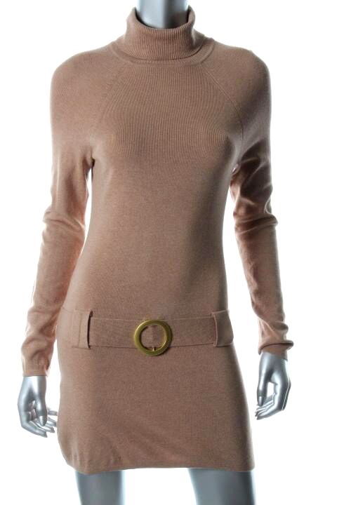 Inc New Key Item Beige Long Sleeve Belted Turtleneck Casual Tunic