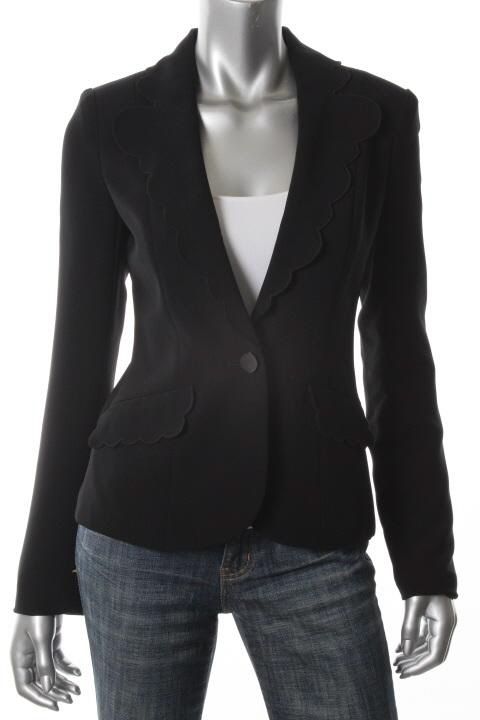 Alex Lane New Black Long Sleeve Scalloped Lined One Button Blazer P