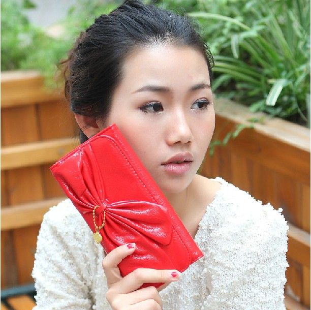 Lovely Bowknot Women Girls Bifold Clutch Leather Purse Long Wallet Bag