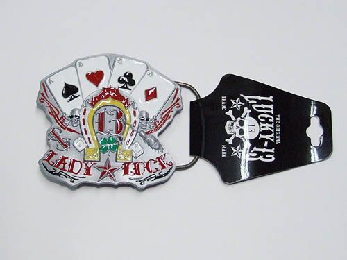 New Lucky 13 Rockabilly Lady Luck Horseshoe Belt Buckle