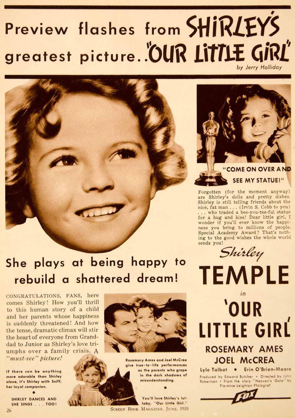 Our Little Girl Rosemary Ames Joel McCrea Lyle Talbot Fox