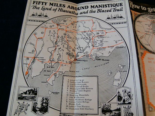 A2 Vintage 1930 40s Manistique Michigan MI Land Hiawatha Indian Travel