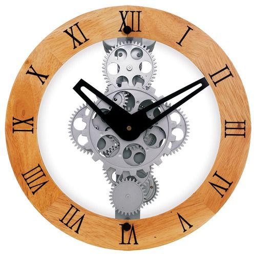 Maples Clock Wooden Moving Gear Wall Clock with Wooden Dial Ring GCL06