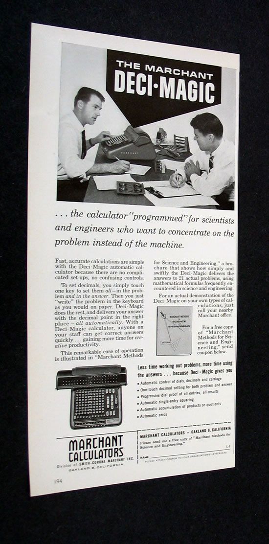 Marchant Calculator Deci Magic Automatic Scientist Ad