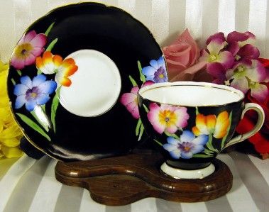 Foley Teacup Saucer Black with Pink Blue and Orange Tea Cup