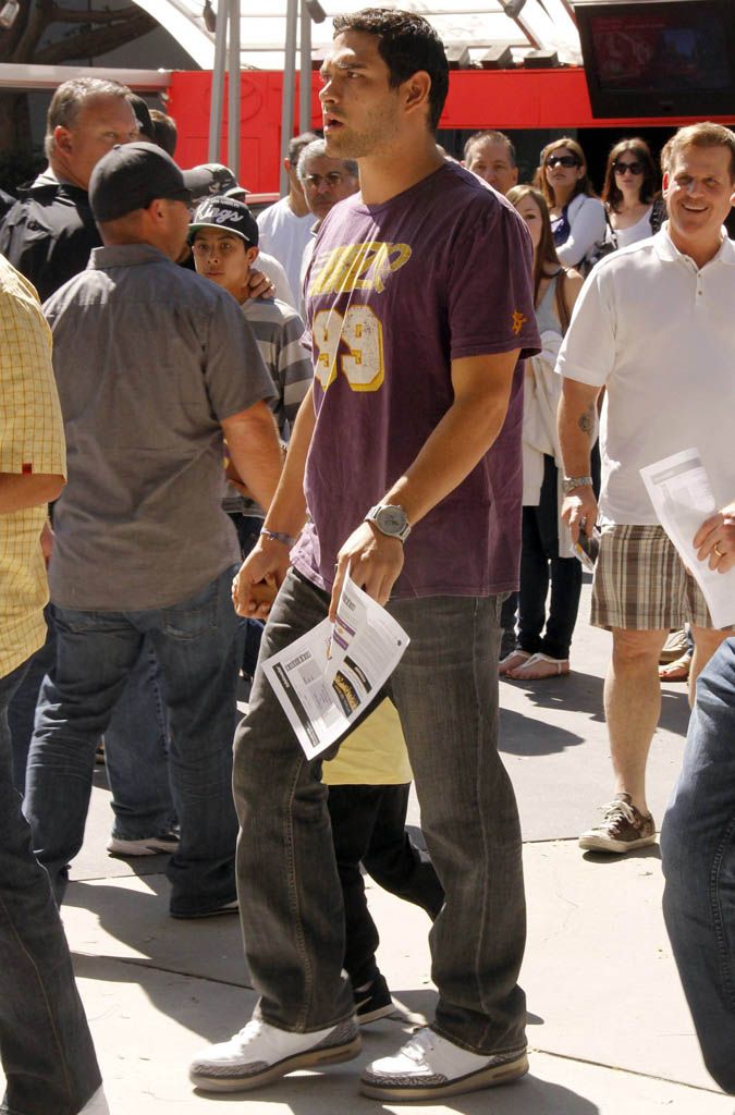 Mark Sanchez wearing Jordan AJF 3 Cement