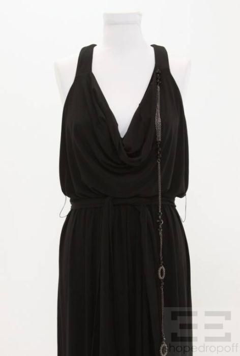 Mark James Badgley Mischka Black Jersey Beaded Chain Long Dress Size S
