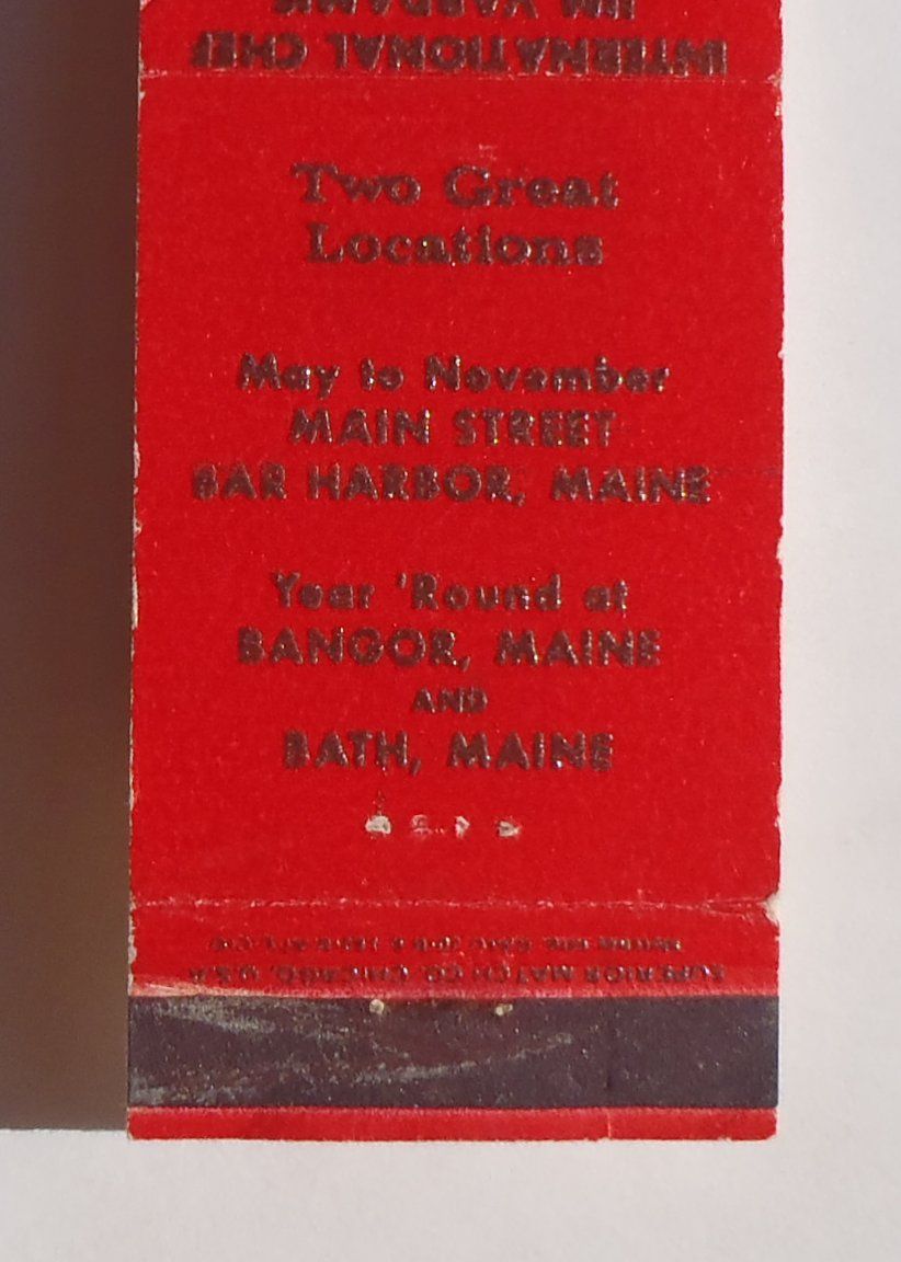 1960s Matchbook Mary Jane Jim Vardamis Bangor Bath Sailing SHIP Bar