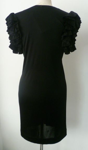 Matthew Williamson Black Large Pleated Ruffle Sleeve Jersey Dress UK 8