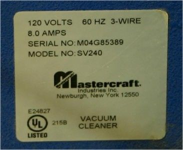 Mastercraft SV240 Industrial Professional Vacuum Cleaner SV 240