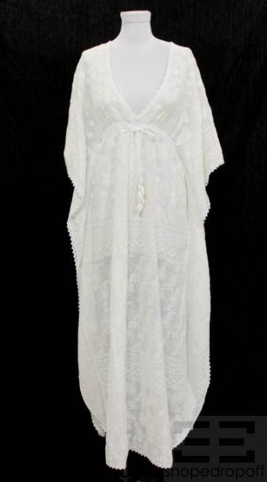 Melissa Odabash White Embroidered Drawstring Waist Caftan O S