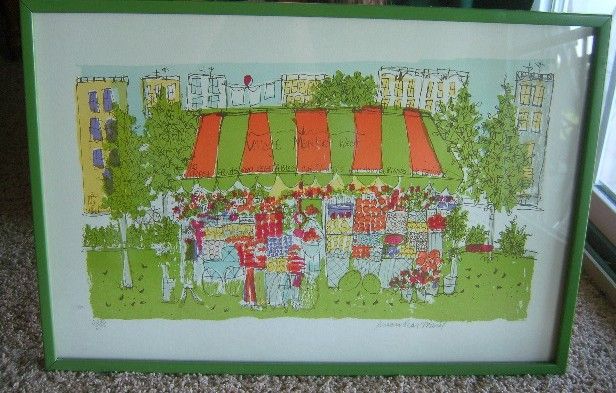 Susan Pear Meisel village market screenprint framed in good condition