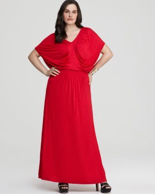 Melissa Masse New Red Drapey V Neck Dolman Sleeve Maxi Casual Dress