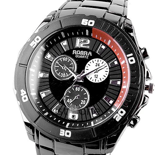 Fashion Casual Mens Quartz Steel Band Wrist Watch Black