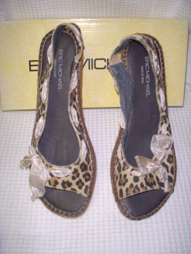 New Eric Michael Sling Back Leopard Sandals Size Vary