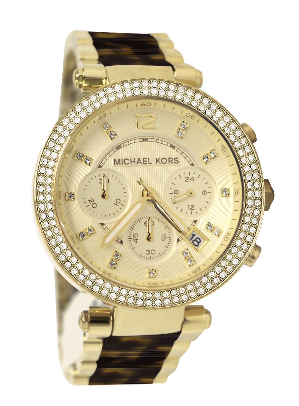 Michael Kors MK5688 Parker Chrono Gold Dial Steel Tortoise Band Women