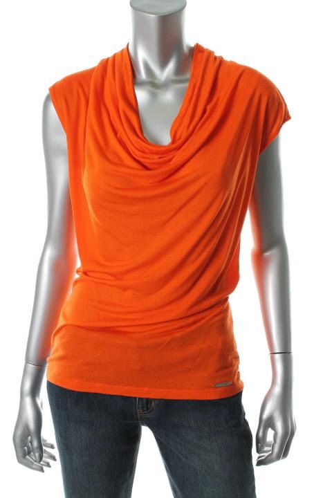 Michael Kors New Orange Cowl Neck Cap Sleeve Pullover Top Shirt M BHFO