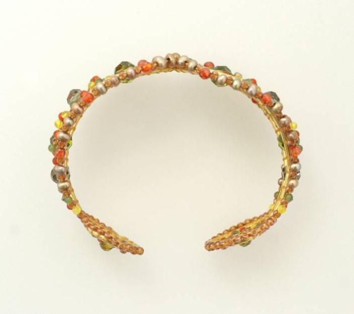 Miguel Ases Orange Green Beaded Cuff Bracelet