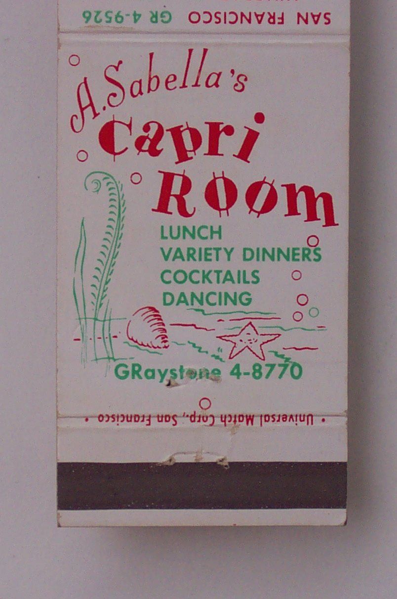 1950s Matchbook Sabella Fish Grotto Capri Millbrae CA